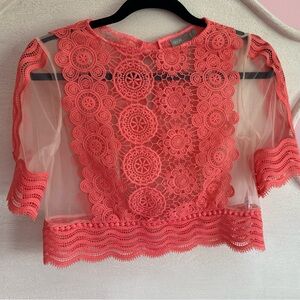 ASOS vibrant peach, sheer lace top size 6 tap into your Eloise Bridgerton look!